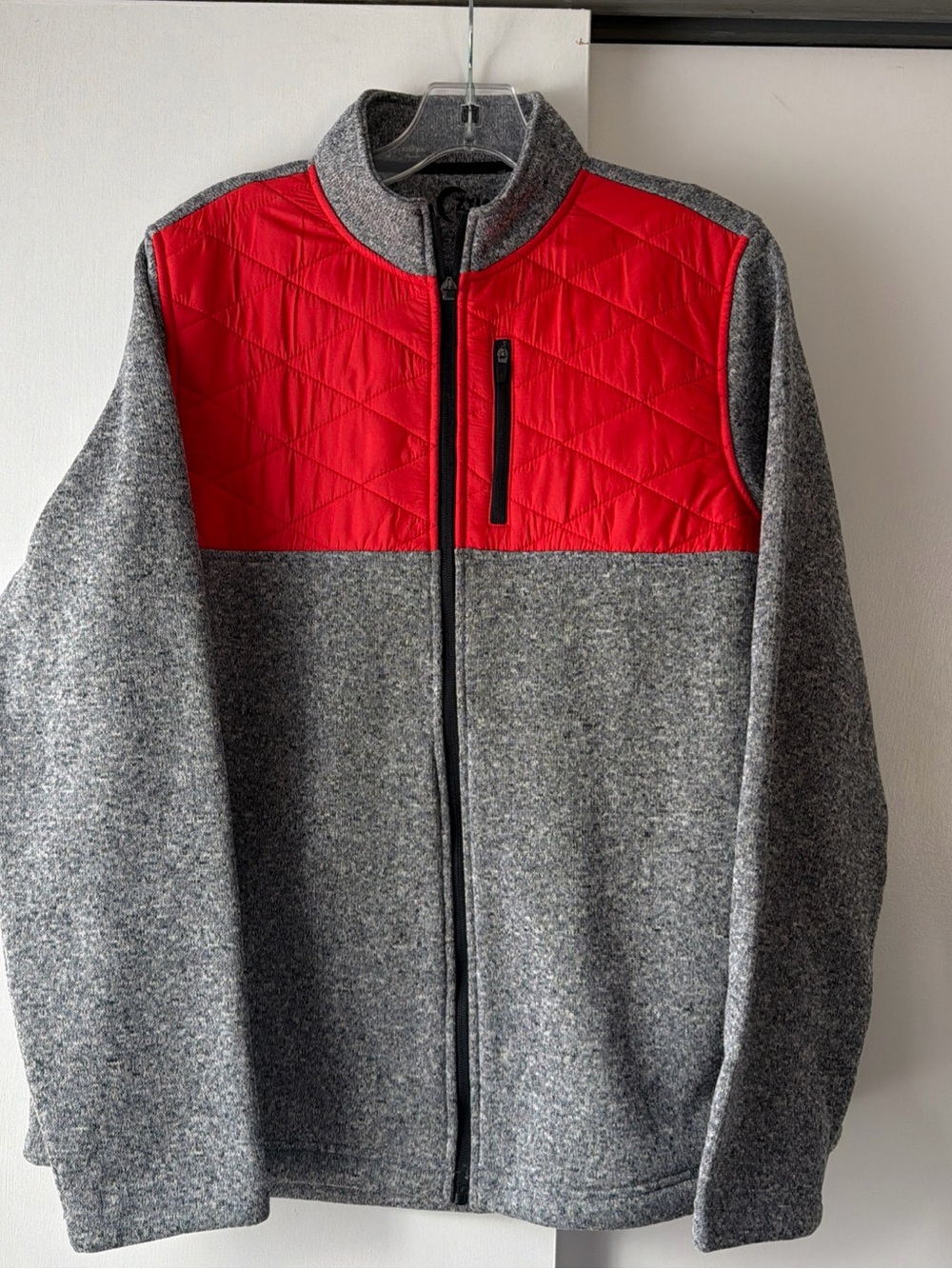 Women’s Gray Fleece Utility Jacket with Red Quilted Yoke
